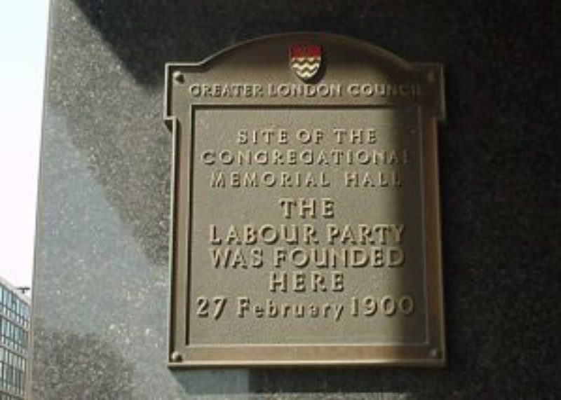 The plaque commemorating the formation of the Labour Party in 1900