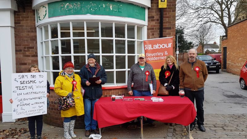 Members of Holderness Labour Party braving the cold in Hedon Market Place 8th December 2018