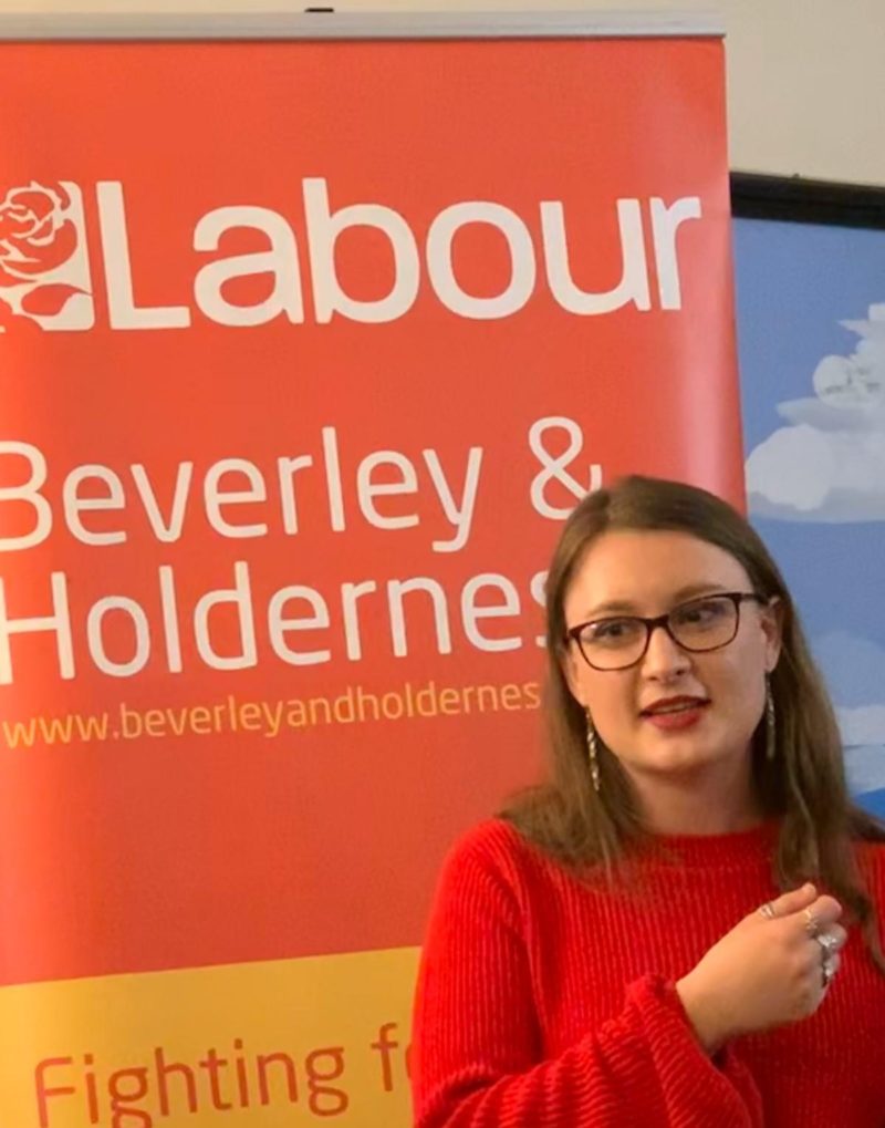 Chloe Hopkins speaking at her campaign launch