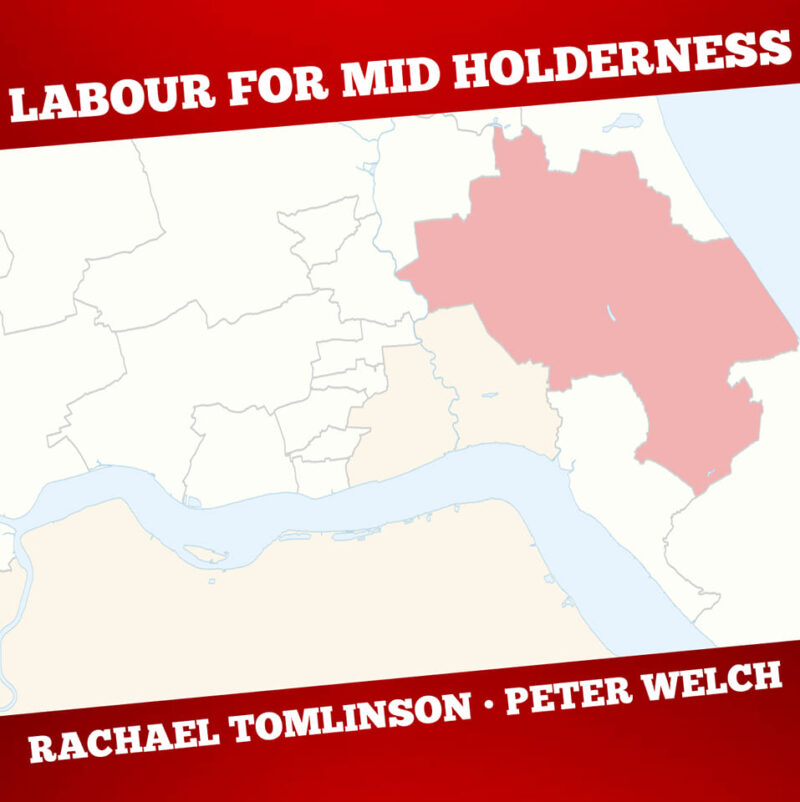 A map of Mid Holderness with the names of our candidates - Rachael Tomlinson and Peter Welch